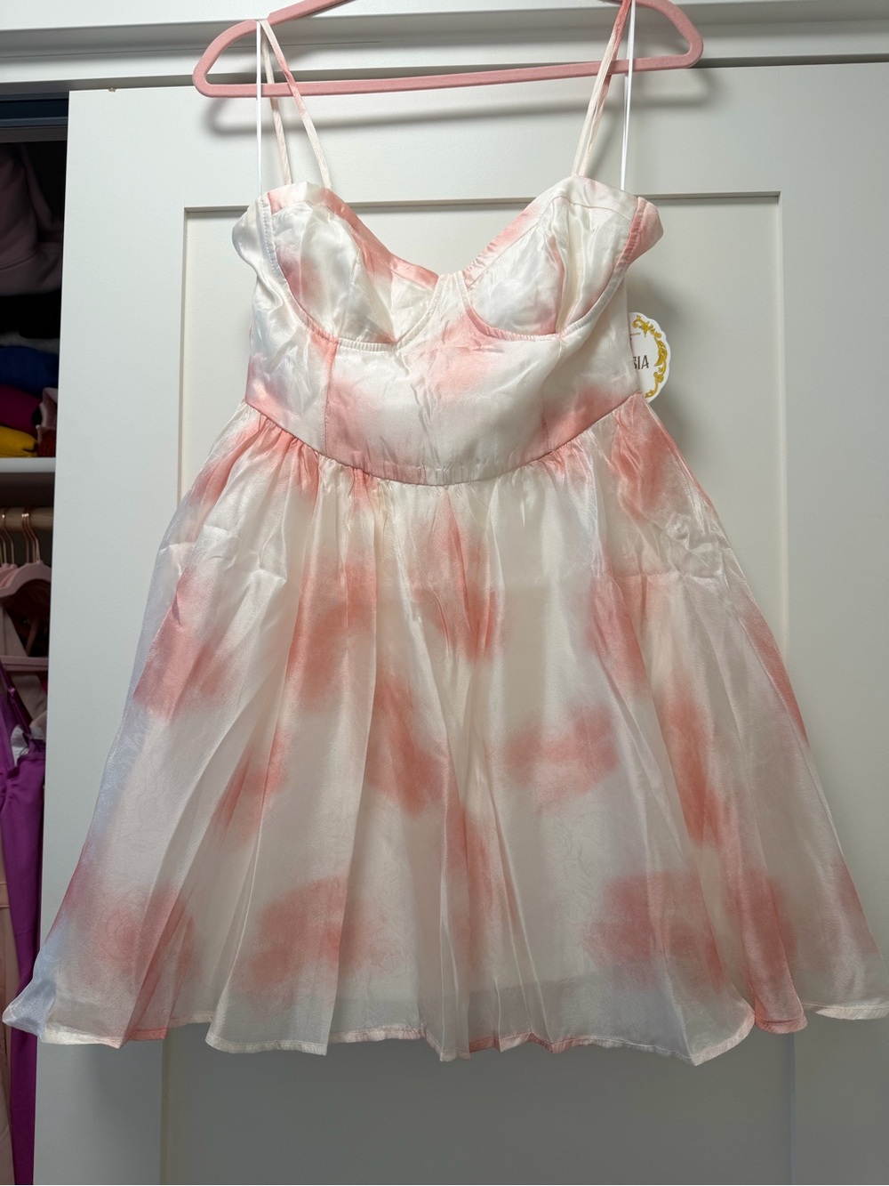 Pink & White Watercolor Fit-and-Flare Dress